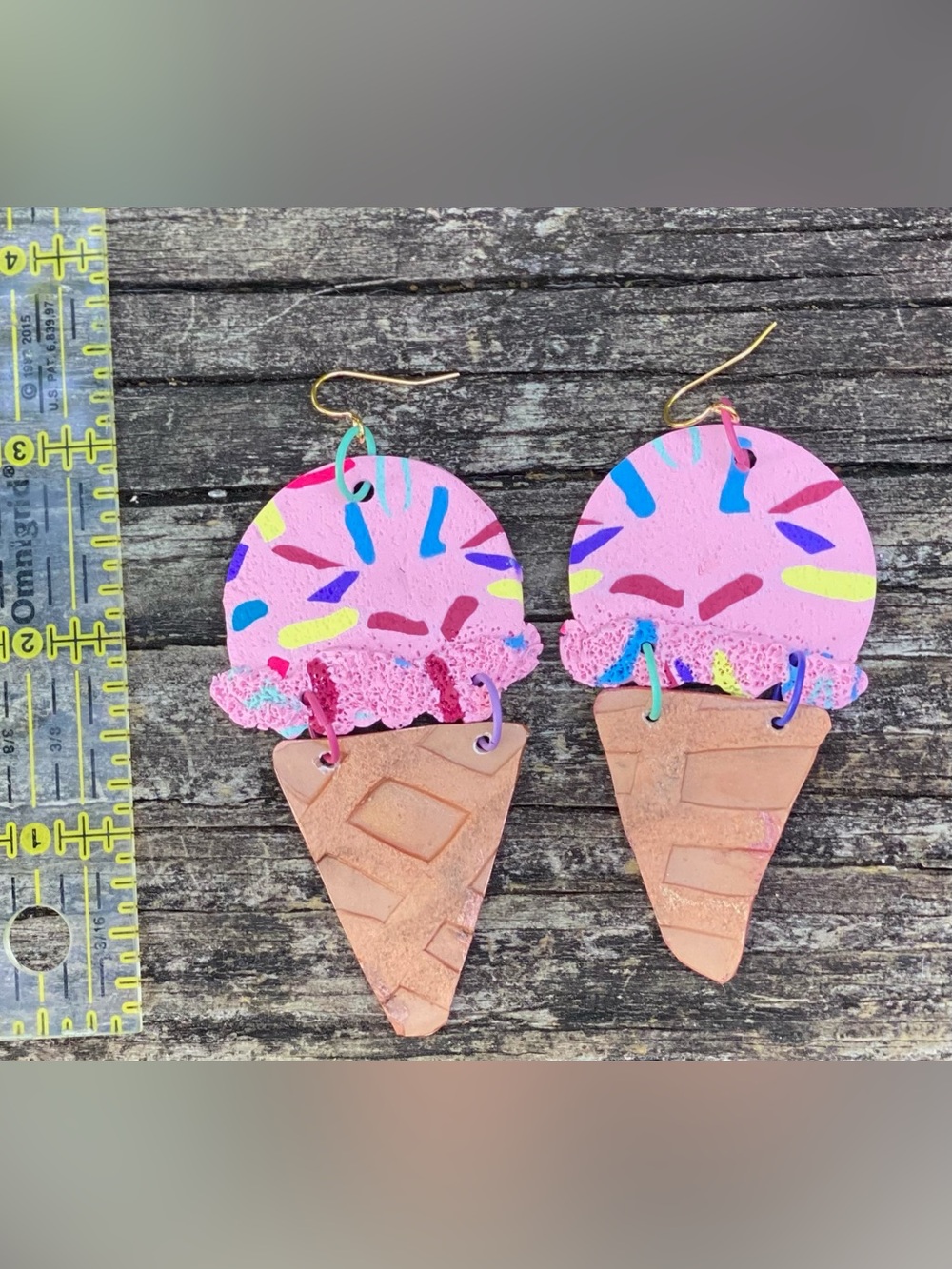 Handcrafted Pink Ice Cream Cone Dangle Earrings